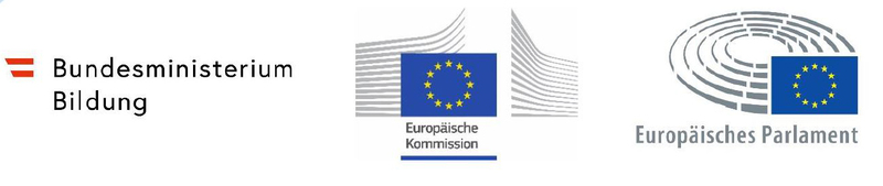 Logoreihe: Bildungsministerium, Europäische Kommission, Europäisches Parlament