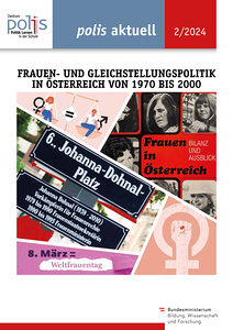 Collage mit Bildern und Schildern zur Frauen- und Gleichstellungspolitik in Österreich, mit Hinweis auf Johanna Dohnal und den Weltfrauentag.