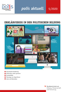 Titelbild mit petrolfarbenem Hintergrund mit stilisierten Laptops, in denen Screenshots von Erklärvideos zu sehen sind.
