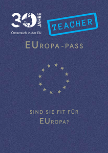 Titelblatt des EUropa-Pass Teacher in blauer Farbe mit goldenen EU-Sternen, einem echten Pass nachempfunden.