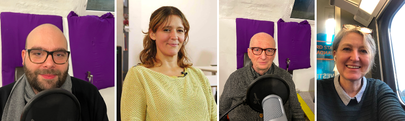 Ambra Schuster im Podcast-Studio bei der Arbeit.