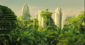 grüne Bäume und Hochhäuser im Hintergrund