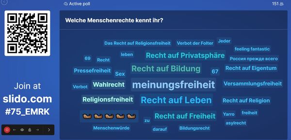 Antworten zur Slidoumfrage: Welche Menschenrechte kennt ihr?