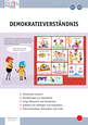 Bunte Umschlagseite mit vielen kleinen Comicausschnitten zum Thema Demokratie.