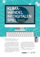 Cover der Broschüre Klimawandel im digitalen Spiel – Themenheft für Lehrkräfte. Das Titelbild zeigt einen stilisierten Computermonitor mit dem Titeltext vor einem türkisfarbenen Hintergrund, der ein digitales Netzwerk aus verbundenen Punkten und Lini