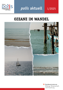 Titelblatt mit vier Bildern von Ozeanen: ruhiges Meer, Segelboot, Wellen am Strand und Pfähle mit Fischernetzen im Wasser.